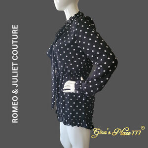 NWT Romeo & Juliet Couture Women's Long Sleeve Black White Polka Dot One Piece L